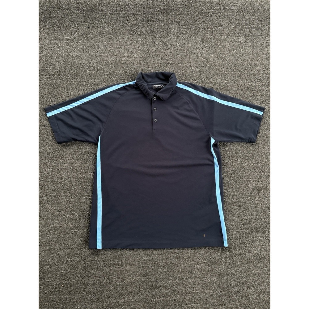 Nike Golf Men's Large Navy Blue Polo Shirt Fit Dry Striped Sleeve